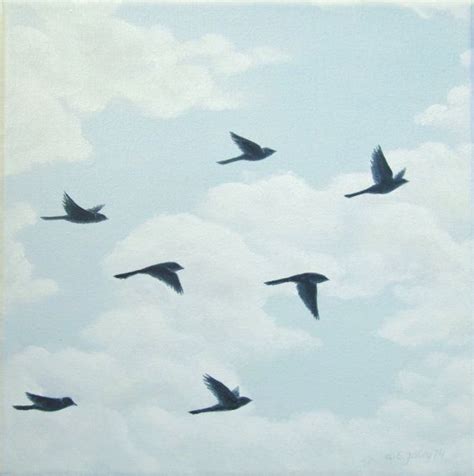 Original Bird Painting of Flying Birds in Blue Sky, Bird Silhouette Art, Blue Skyscape Painting ...