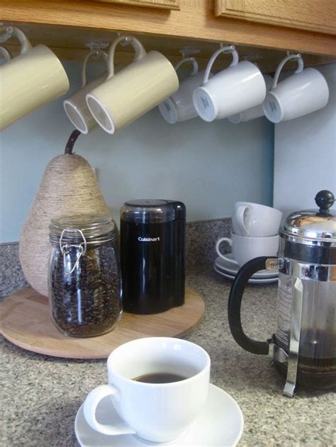 hang mugs under cabinets | Coffee cup storage, Coffee cups diy, Coffee cups