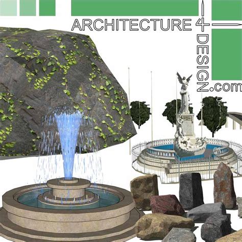 stones, rocks and fountains, Sketchup 3D models for landscape design (part 1) | Landscape design ...