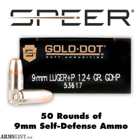 ARMSLIST - For Sale: New︱50 Rounds Speer Gold Dot 9mm Luger +P 124 Grain JHP Jacketed Hollow ...