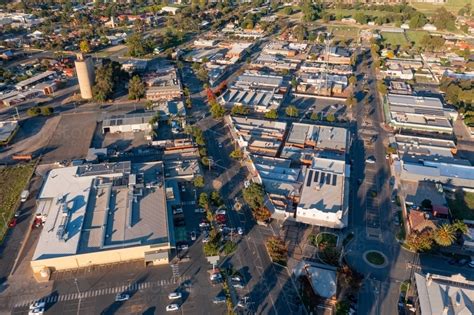 Image of Aerial view of the central business district of a regional ...