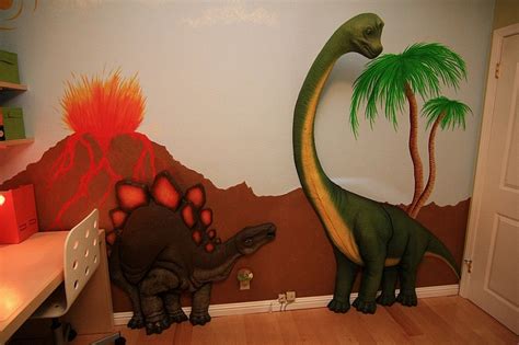 Kids Bedrooms With Dinosaur Themed Wall Art And Murals