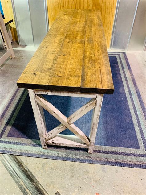 Long Rustic Farmhouse Desk with Provincial Top and White Distressed ...