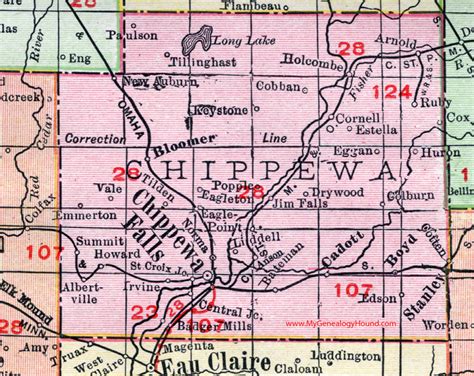 Chippewa County, Wisconsin, map, 1912, Chippewa Falls, Bloomer, Cadott, Boyd, Stanley ...