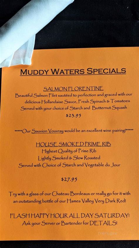 Menu of Muddy Waters Bar & Grill in Prescott, WI 54021