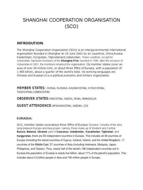 Shanghai Cooperation Organisation | PDF | International Relations ...