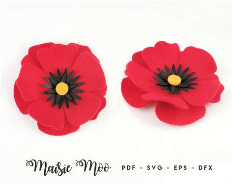 Poppy SVG Flower Template Felt Flower SVG 3D Felt Flower - Etsy