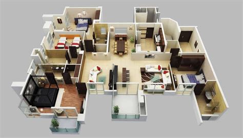 Primary Apartments Family House 4 Bedroom House Floor Plans 3D Awesome ...