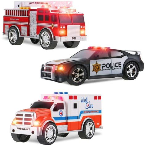 3-in-1 Emergency Vehicle Kids Toys, Fire Truck, Police Car and Ambulance Toy with Emergency ...