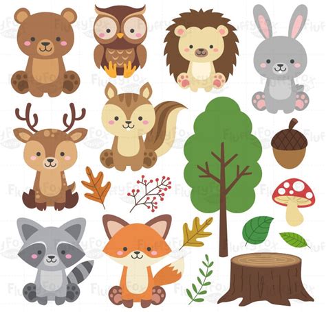 Woodland Animals Clipart Forest Animal Clip Art Wild Cute - Etsy