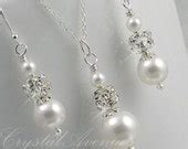 Items similar to Wedding Jewelry SET, Pearl and crystal Bridal jewelry, sterling silver, Audrey ...