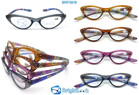 Plastic Long Temples Cat Eye Reading Glasses with Diamond Decorated, Pattern Design Eyeglasses ...