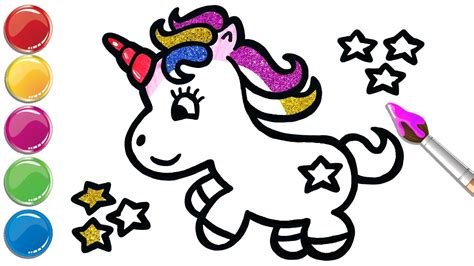 How to draw a glitters unicorn for kids, coloring pages for kids - YouTube