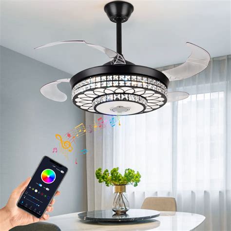 Yaretro 42" Retractable Ceiling Fan with Light Bluetooth Speaker ...