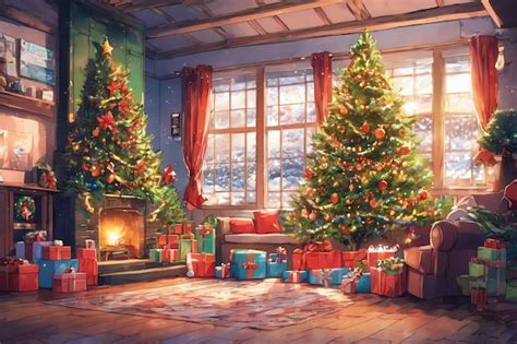 Premium AI Image | Anime style Christmas tree decorated with blinkers with gift boxes Aroundxmas ...