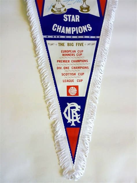 Glasgow Rangers F.C. 5 Star Champions Memorabilia Pennant Signatures ...