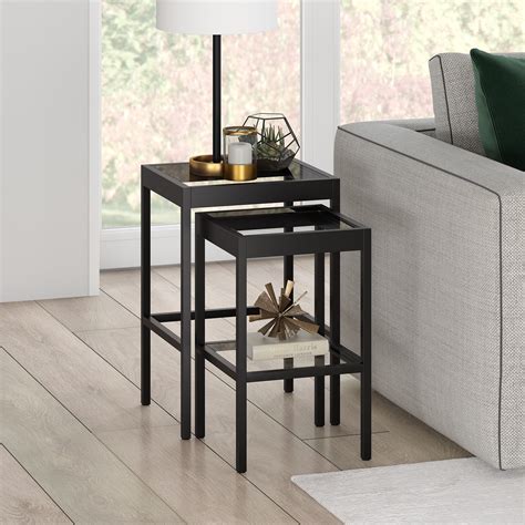 Evelyn&Zoe Modern Nested Side Table Set with Glass Top and Shelf - Walmart.com - Walmart.com