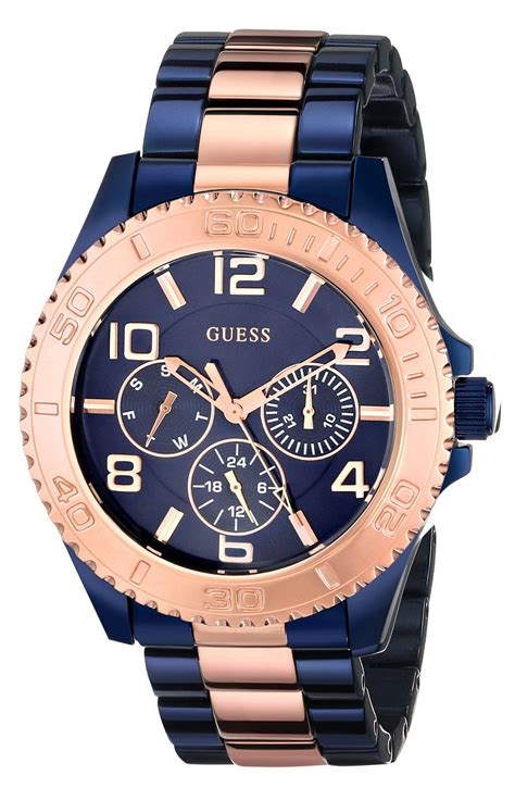 Guess Women'S U0231L6 Iconic Blue Multi-Function Blue And Rose Gold ...