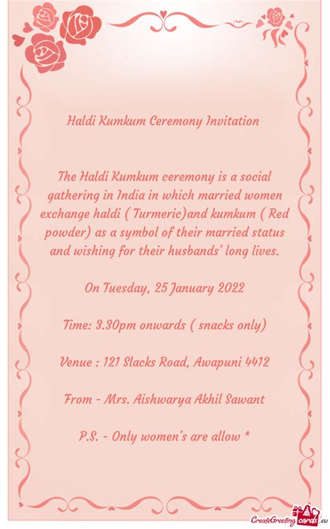 Haldi Kumkum Ceremony Invitation - Free cards