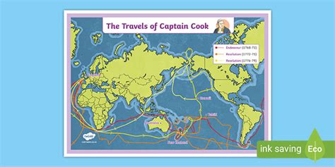 A Map of the Journeys of Captain Cook (teacher made)