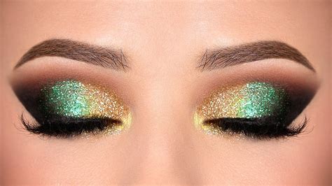 GREEN & GOLD Glitter Smokey Eye makeup Tutorial - YouTube