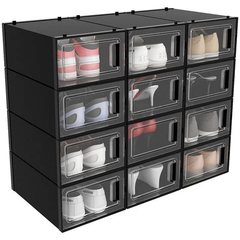 DWVO 12Pcs Shoe Box Storage Clear Organizer Stackable Sneaker Case ...