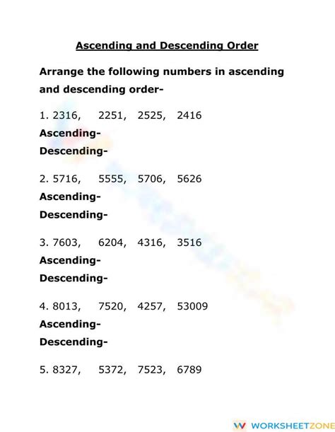 Ascending And Descending Order Worksheet