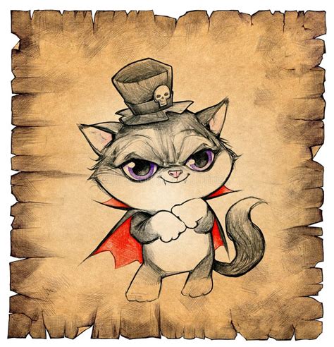 A Drawing of a Cute Vampire Cat Stock Illustration - Illustration of ...