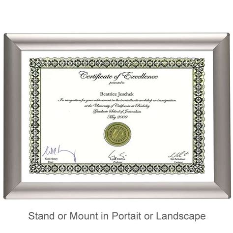 A4 Certificate Frame in Silver Aluminium - Wall Mount or Freestanding