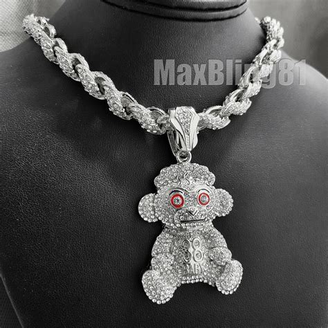 Hip Hop Silver PT NBA Youngboy Monkey & 9mm 16" 18" 20" Iced Rope Chain Necklace | eBay