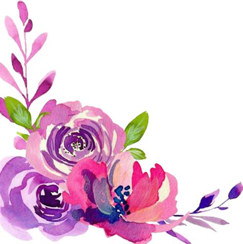 Ftestickers Watercolor Flowers Border Corner - Watercolor Flower Corner Border Clipart - Full ...