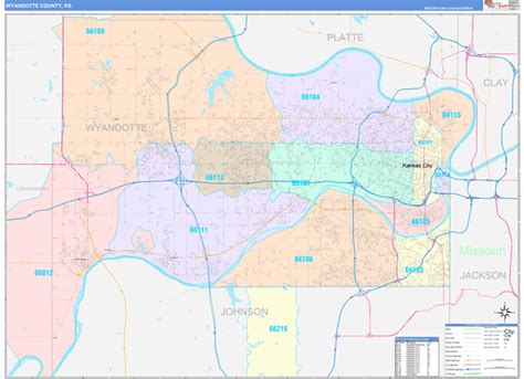 Wyandotte County, KS Wall Map Color Cast Style by MarketMAPS - MapSales