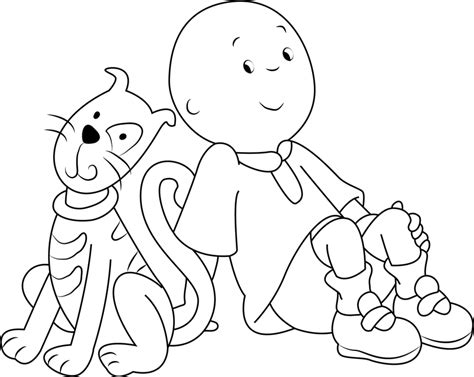 Caillou Smiling With Cat Coloring Page - Free Printable Coloring Pages ...