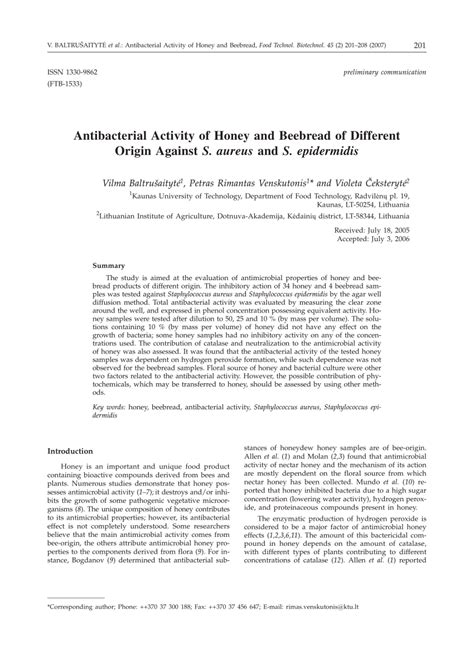 (PDF) Antibacterial Activity of Honey and Beebread of Different Origin Against S. aureus and S ...