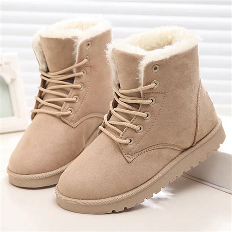 Women Boots Snow Warm Winter Boots Women Shoes Lace Up Fur Ankle Boots ...