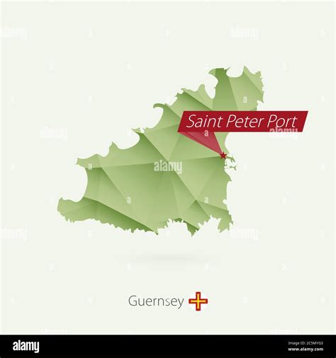 Green gradient low poly map of Guernsey with capital Saint Peter Port ...