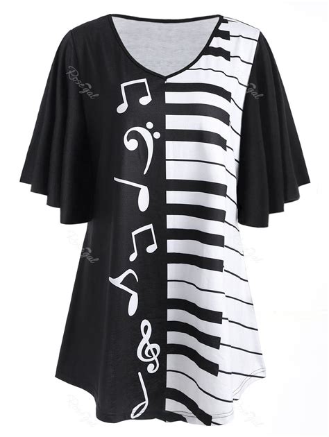 [46% OFF] Plus Size Piano Keyboard Print Tunic T-shirt | Rosegal