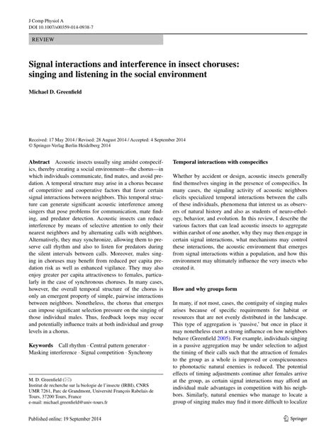 (PDF) Signal interactions and interference in insect choruses: Singing and listening in the ...