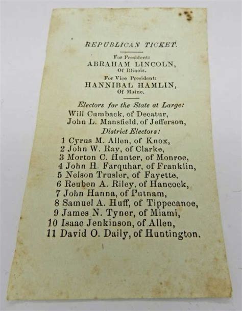 1860 Abraham Lincoln Election Ballot