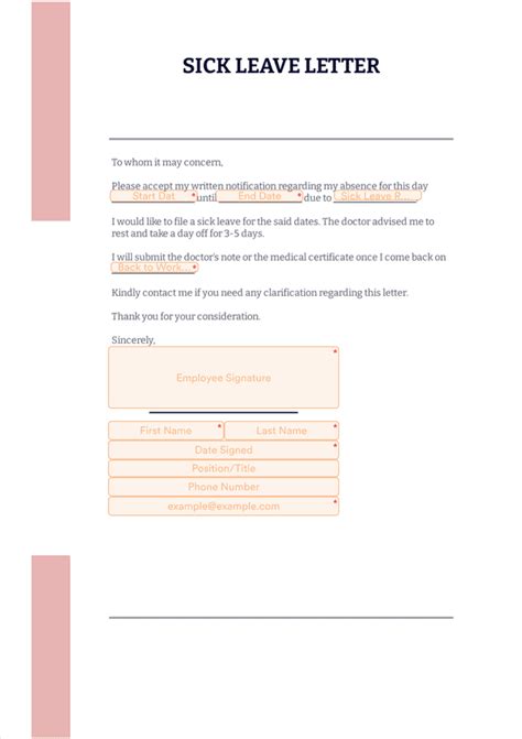 Sick Leave Letter Template - Sign Templates | Jotform