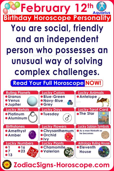 February 12 Zodiac – Full Horoscope Birthday Personality | Birthday personality, Birthday ...