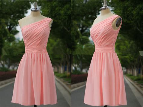 Cute Simple Pink Short One Shoulder Bridesmaid Dresses, Short ...