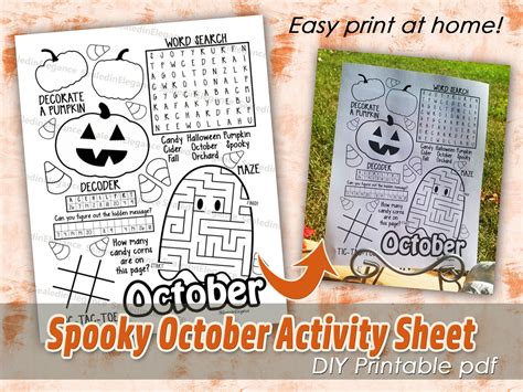 October Spooky Activity Sheet Fall Kids Activities Halloween - Etsy