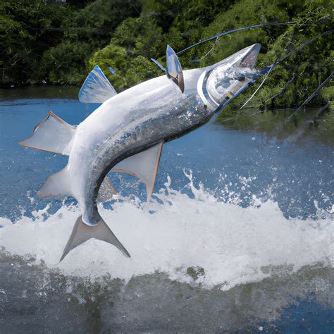 Tarpon Jumping on Flyline in High Resolution · Creative Fabrica