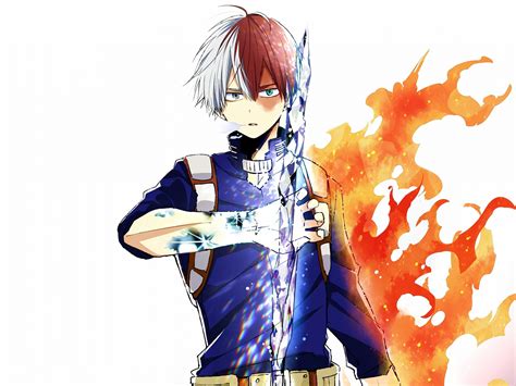 Download wallpaper 1600x1200 anime, shouto todoroki, ice and fire, art, standard 4:3 fullscreen ...