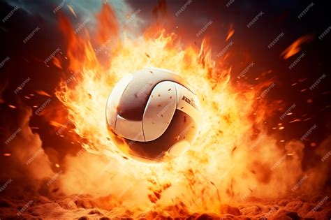 Volleyball ball on the background of fire Sport and healthy lifestyle ...