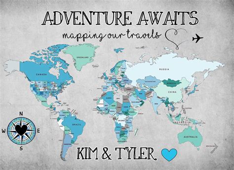 Custom Travel Map/push Pin Map/ Adventure Awaits - Etsy