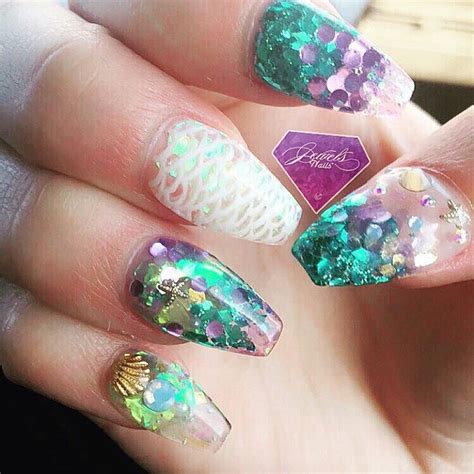 Sea Theme Nails Mermaid Nails Glitter Uv Gel Nails | Etsy