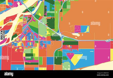 Colorful vector map of Delta, British Columbia, Canada. Art Map template for selfprinting wall ...