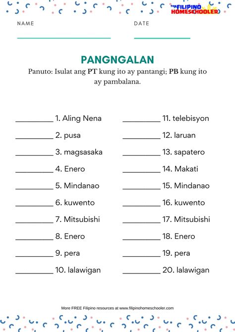 Mga Uri ng Pangngalan Worksheets — The Filipino Homeschooler